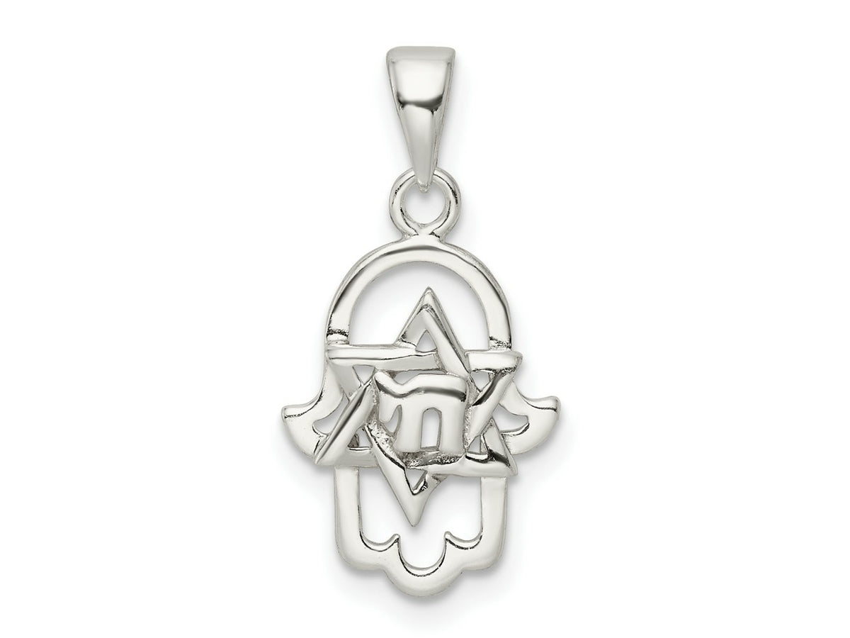 FJC Finejewelers 925 Sterling Silver Polished Chai in Star of David Hamsa Charm 23 x 11 mm