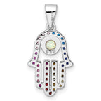 FJC Finejewelers 925 Sterling Silver Rhodium Plated Multicolor CZ and Synthetic Opal Hamsa Charm 25 x 12 mm