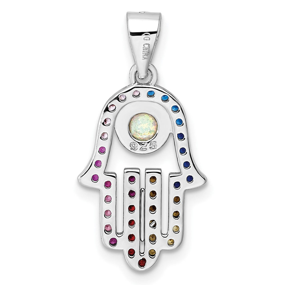 FJC Finejewelers 925 Sterling Silver Rhodium Plated Multicolor CZ and Synthetic Opal Hamsa Charm 25 x 12 mm