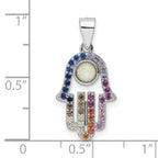 FJC Finejewelers 925 Sterling Silver Rhodium Plated Multicolor CZ and Synthetic Opal Hamsa Charm 25 x 12 mm