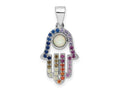 FJC Finejewelers 925 Sterling Silver Rhodium Plated Multicolor CZ and Synthetic Opal Hamsa Charm 25 x 12 mm
