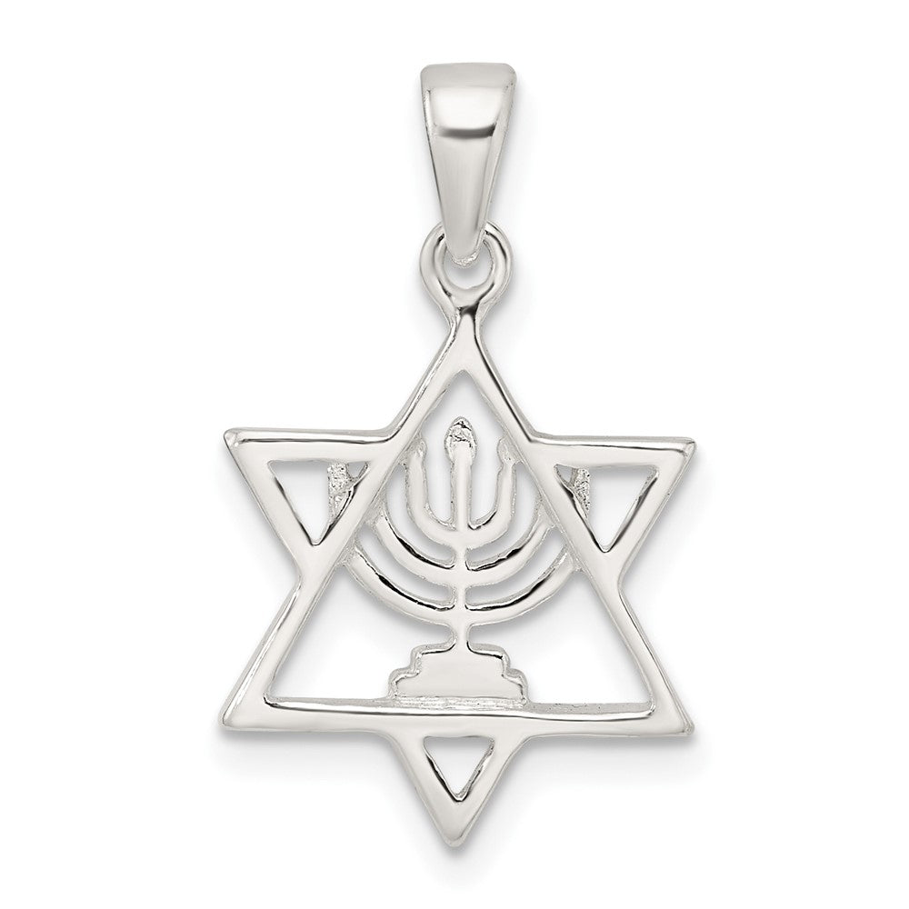 FJC Finejewelers 925 Sterling Silver Polished and Bright Cut Star of David with Menorah Charm 24 x 14 mm