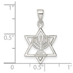 FJC Finejewelers 925 Sterling Silver Polished and Bright Cut Star of David with Menorah Charm 24 x 14 mm