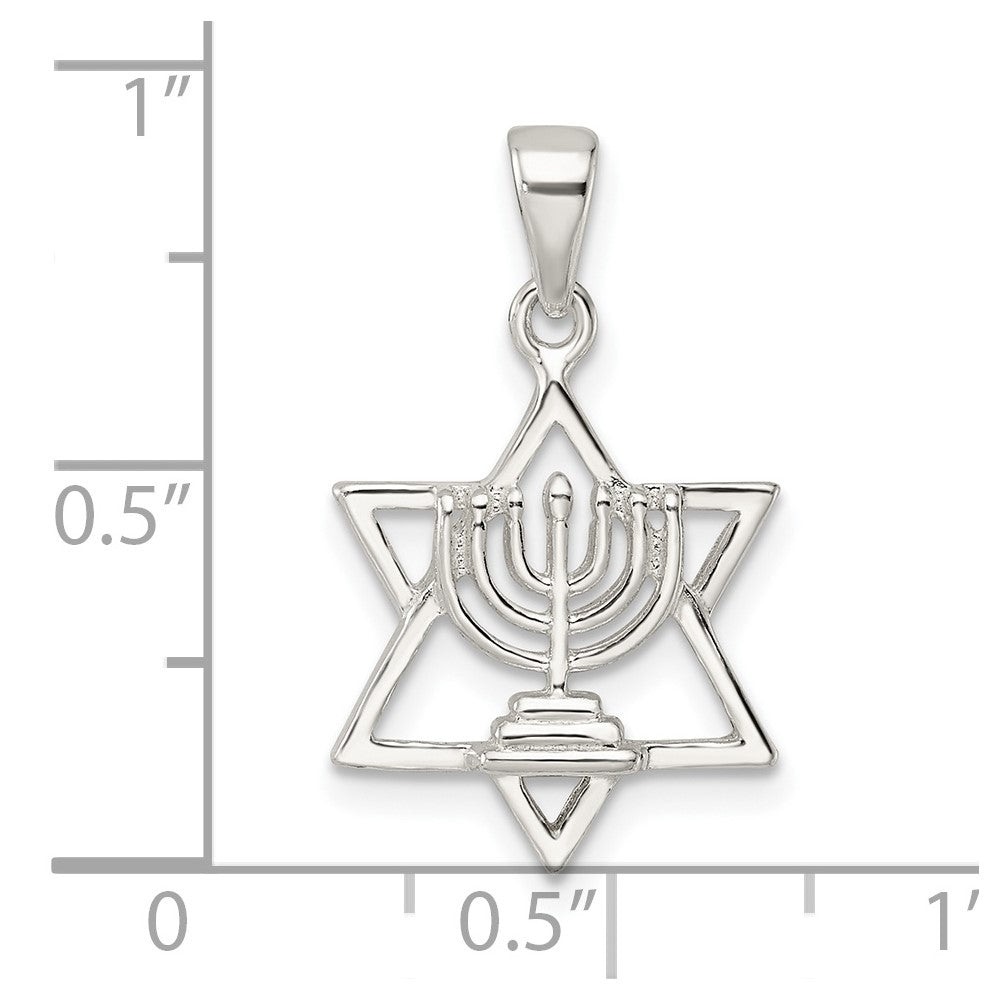 FJC Finejewelers 925 Sterling Silver Polished and Bright Cut Star of David with Menorah Charm 24 x 14 mm