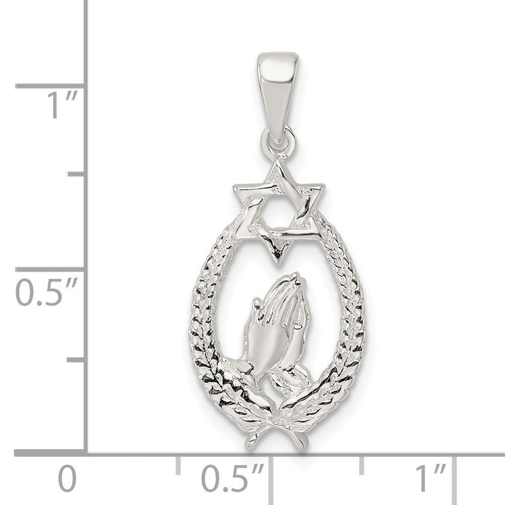 FJC Finejewelers 925 Sterling Silver Polished Star of David with Praying Hands Charm 28 x 12 mm