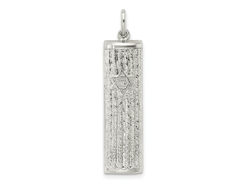 FJC Finejewelers 925 Sterling Silver and Textured Solid Mezuzah with Star of David Charm 40 x 9 mm