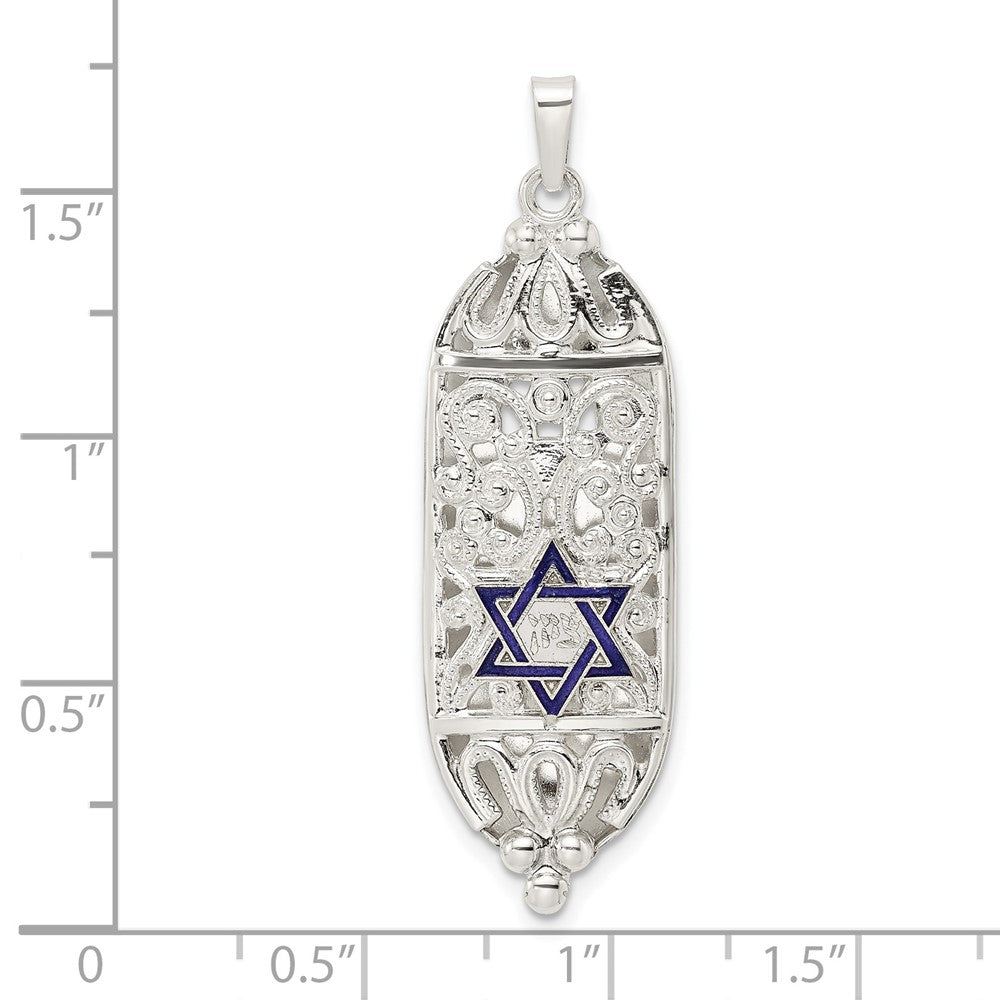 FJC Finejewelers 925 Sterling Silver Polished Solid Mezuzah with Enameled Star of David Charm 43 x 13 mm