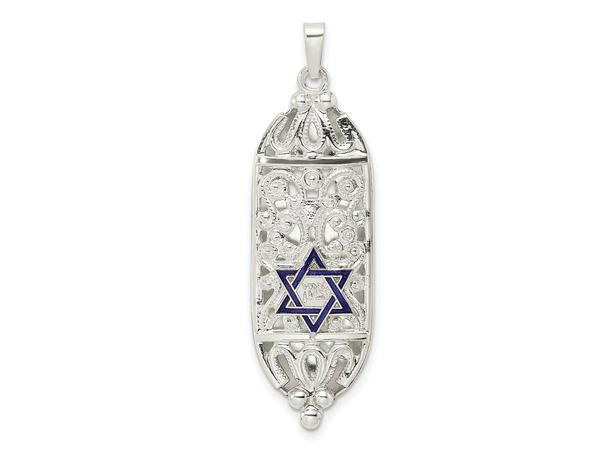 FJC Finejewelers 925 Sterling Silver Polished Solid Mezuzah with Enameled Star of David Charm 43 x 13 mm