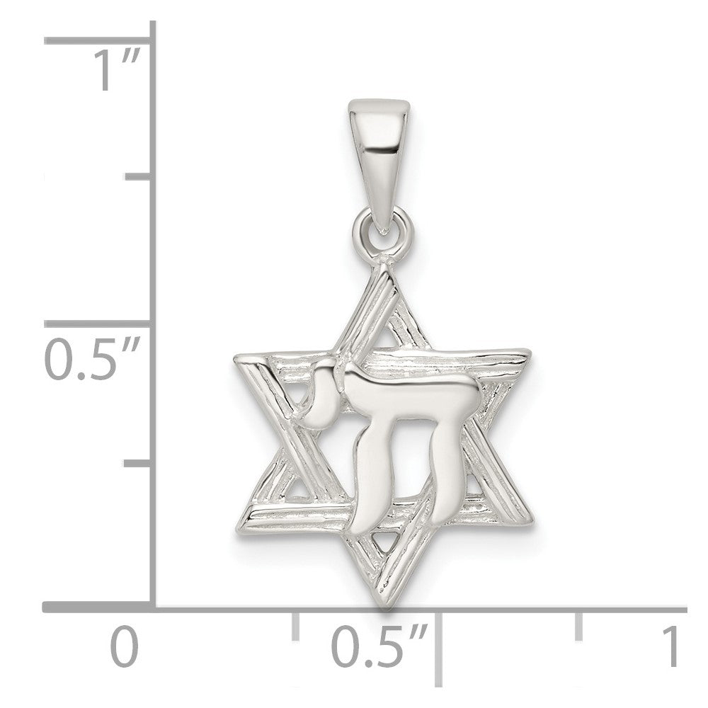 FJC Finejewelers 925 Sterling Silver Polished and Bright Cut Star of David with Chai Charm 24 x 13 mm