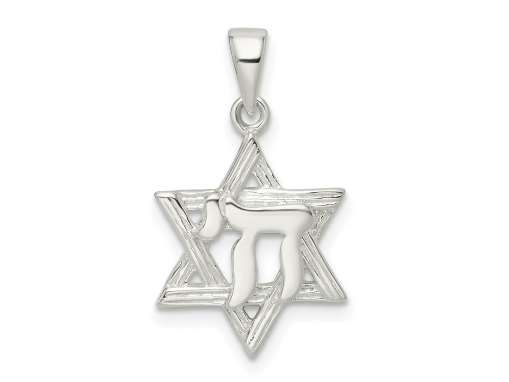 FJC Finejewelers 925 Sterling Silver Polished and Bright Cut Star of David with Chai Charm 24 x 13 mm