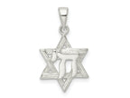 FJC Finejewelers 925 Sterling Silver Polished and Bright Cut Star of David with Chai Charm 24 x 13 mm