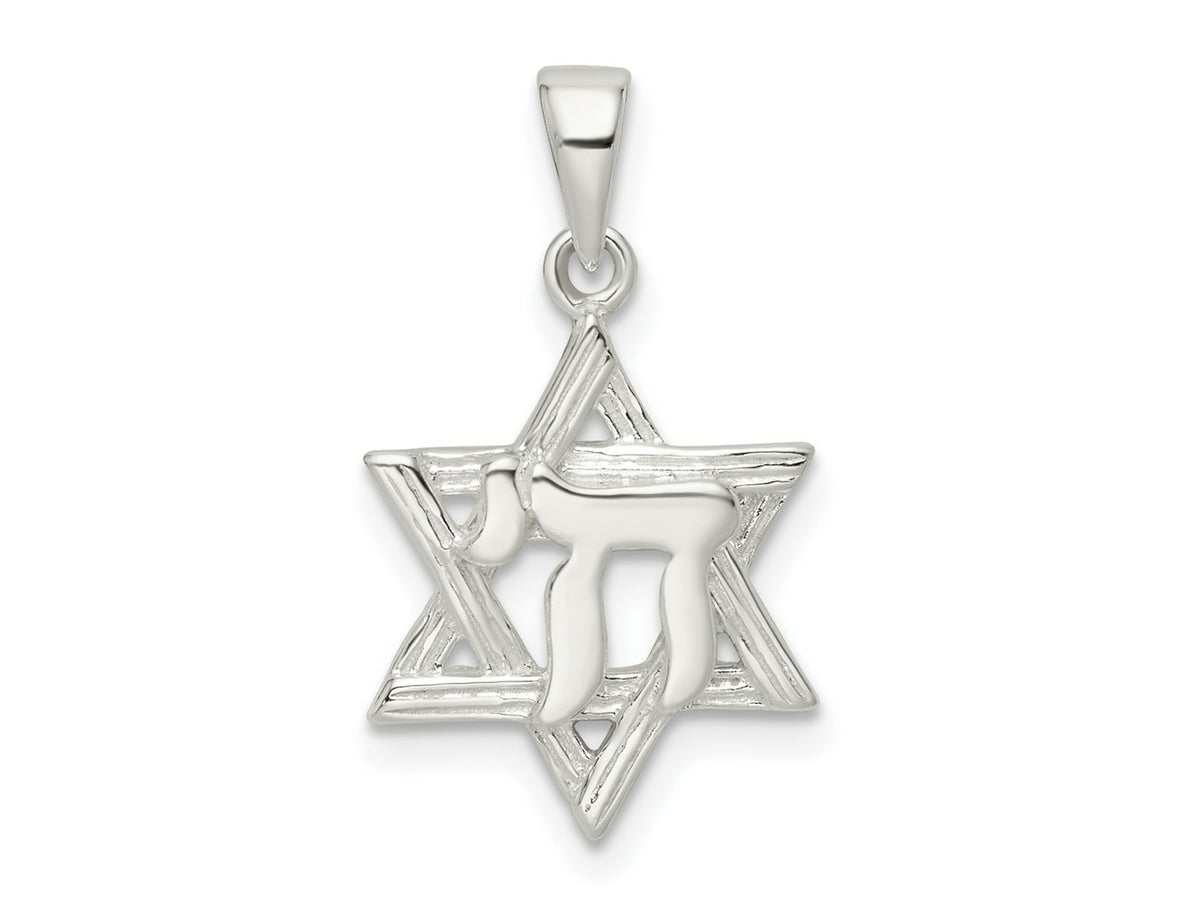FJC Finejewelers 925 Sterling Silver Polished and Bright Cut Star of David with Chai Charm 24 x 13 mm