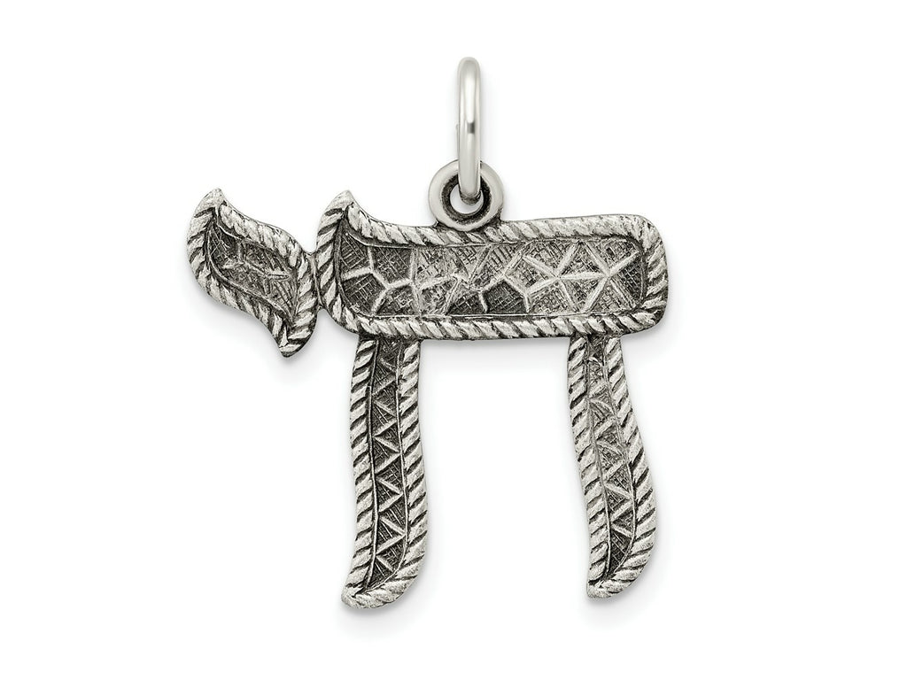 FJC Finejewelers 925 Sterling Silver Solid Antiqued and Textured Chai Symbol Charm 26 x 22 mm