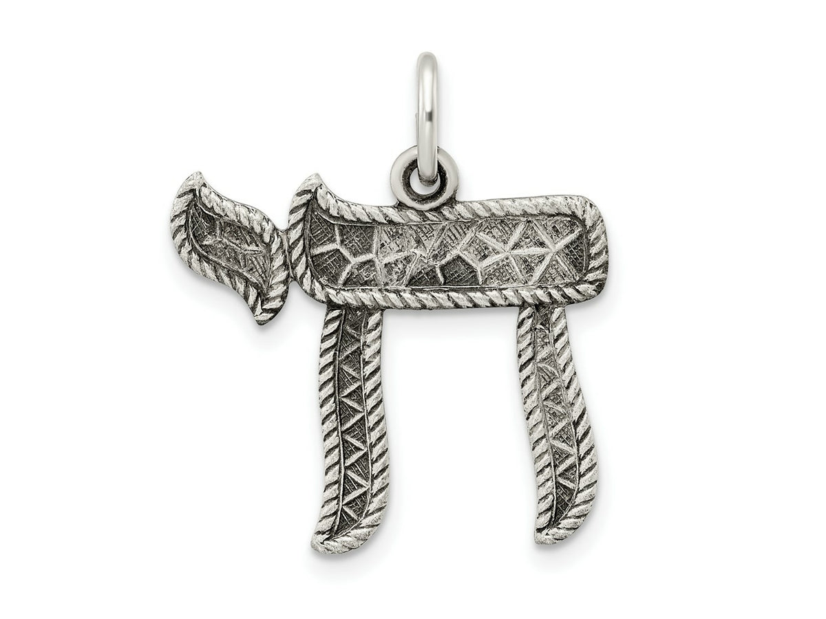 FJC Finejewelers 925 Sterling Silver Solid Antiqued and Textured Chai Symbol Charm 26 x 22 mm
