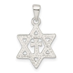 FJC Finejewelers 925 Sterling Silver Polished and Bright Cut Star of David with Cross Charm 24 x 14 mm