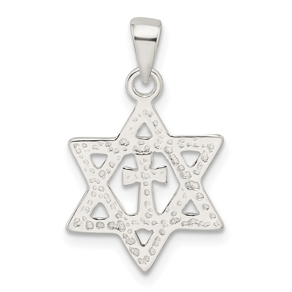FJC Finejewelers 925 Sterling Silver Polished and Bright Cut Star of David with Cross Charm 24 x 14 mm