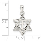 FJC Finejewelers 925 Sterling Silver Polished and Bright Cut Star of David with Cross Charm 24 x 14 mm