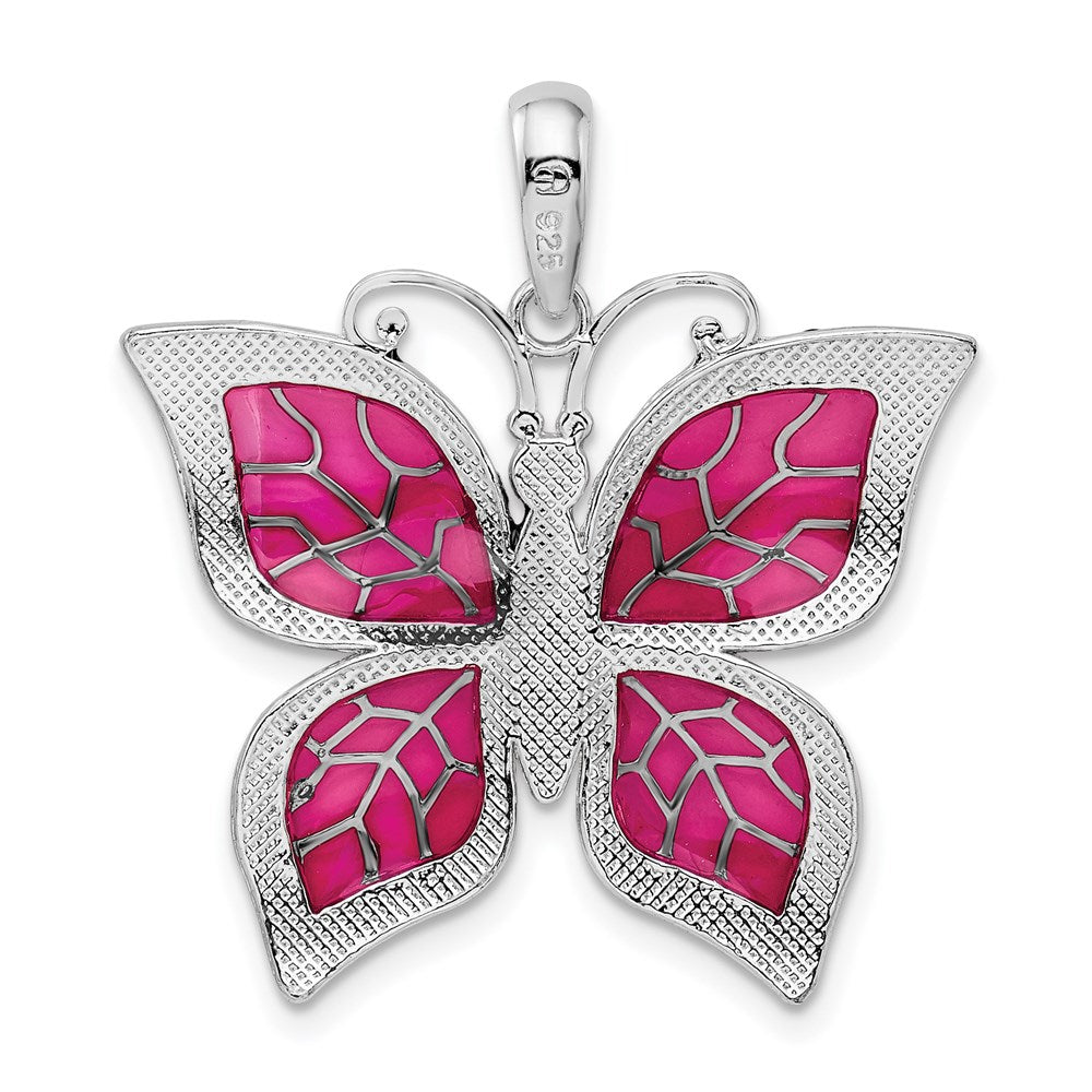 FJC Finejewelers 925 Sterling Silver Polished Enameled Fuchsia Butterfly Charm 27 mm