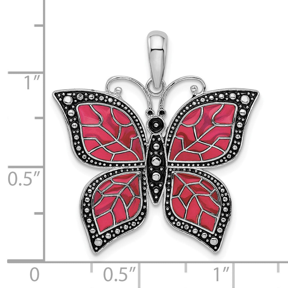 FJC Finejewelers 925 Sterling Silver Polished Enameled Fuchsia Butterfly Charm 27 mm