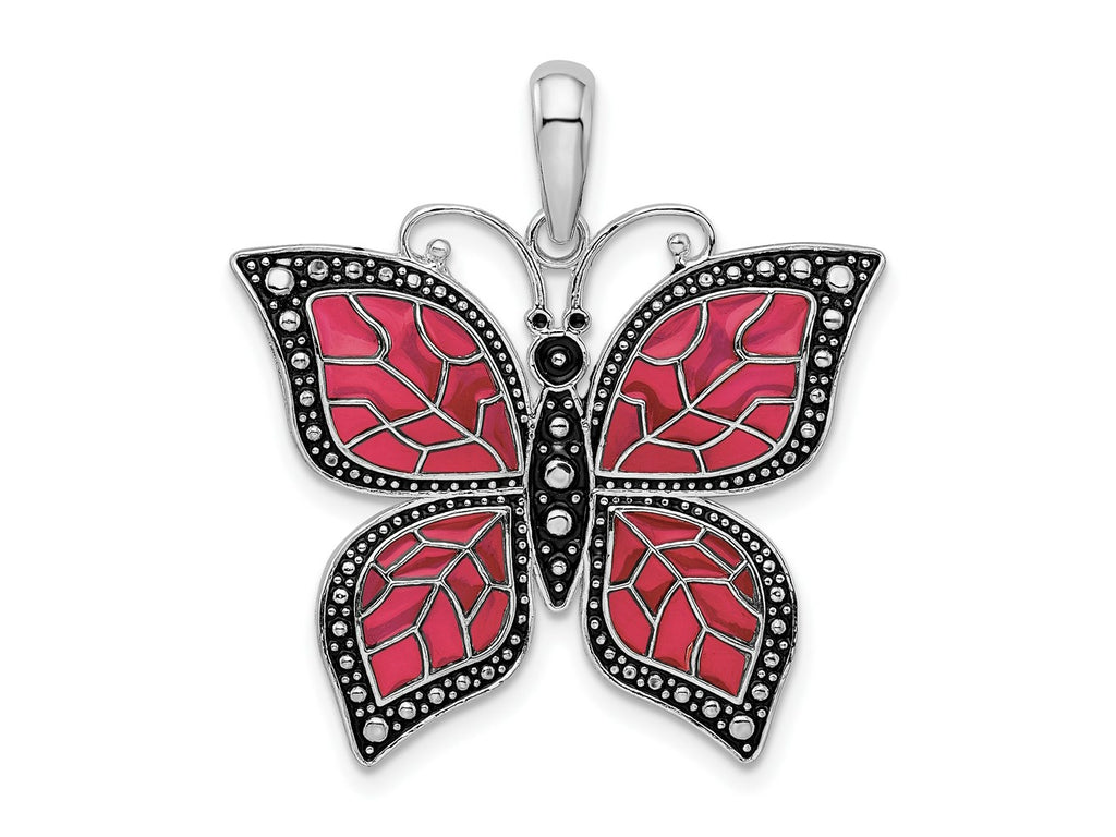FJC Finejewelers 925 Sterling Silver Polished Enameled Fuchsia Butterfly Charm 27 mm