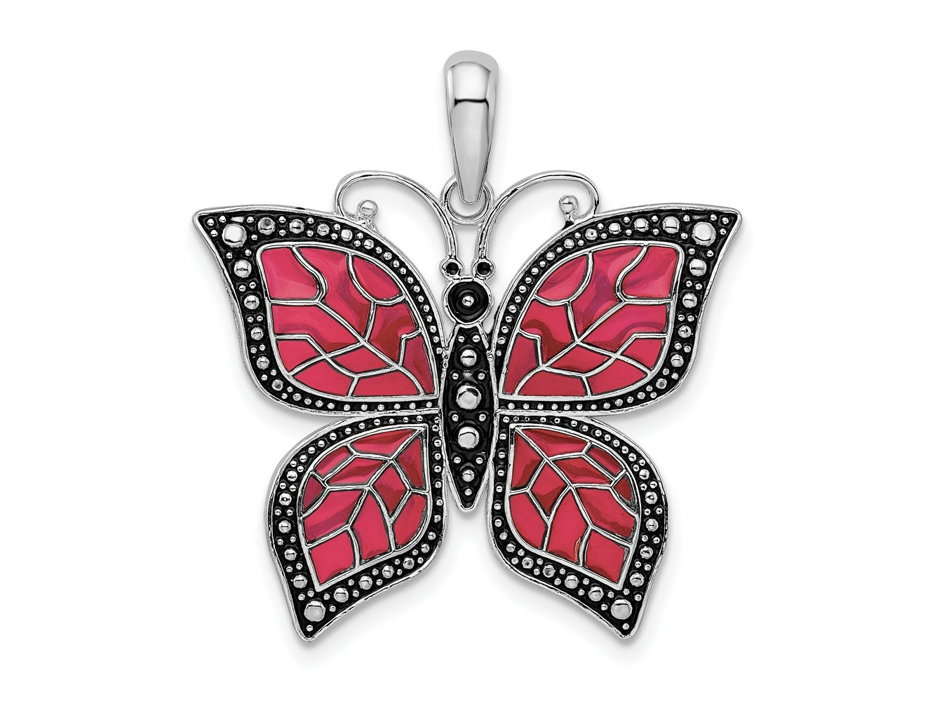 FJC Finejewelers 925 Sterling Silver Polished Enameled Fuchsia Butterfly Charm 27 mm