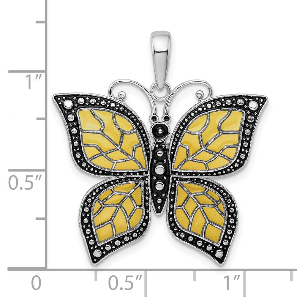 FJC Finejewelers 925 Sterling Silver Polished Enameled Yellow Butterfly Charm 27 mm
