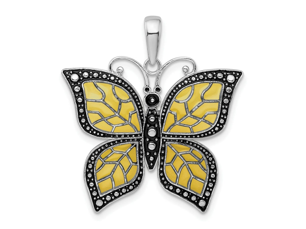 FJC Finejewelers 925 Sterling Silver Polished Enameled Yellow Butterfly Charm 27 mm
