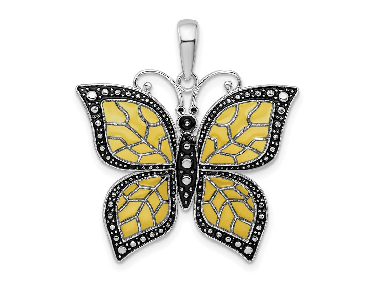 FJC Finejewelers 925 Sterling Silver Polished Enameled Yellow Butterfly Charm 27 mm