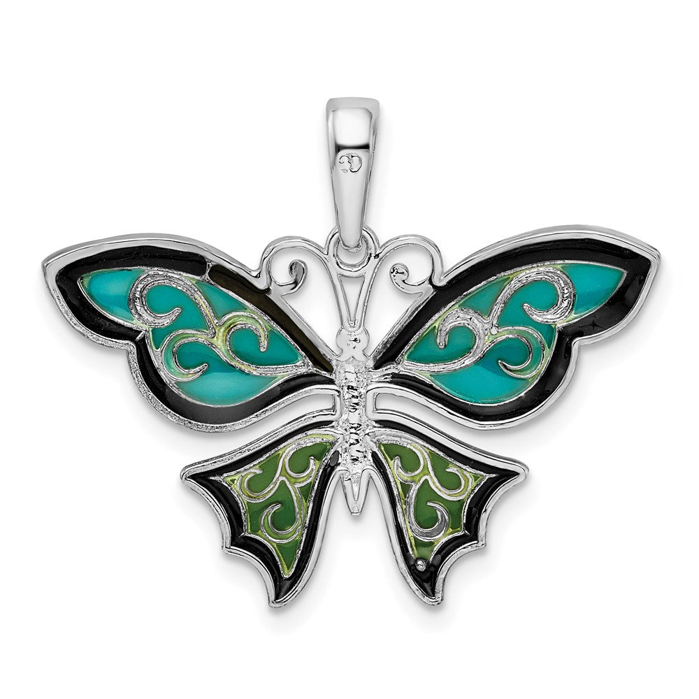 FJC Finejewelers 925 Sterling Silver Polished Enameled Aqua Butterfly Charm 28 mm