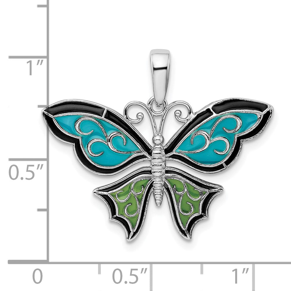 FJC Finejewelers 925 Sterling Silver Polished Enameled Aqua Butterfly Charm 28 mm