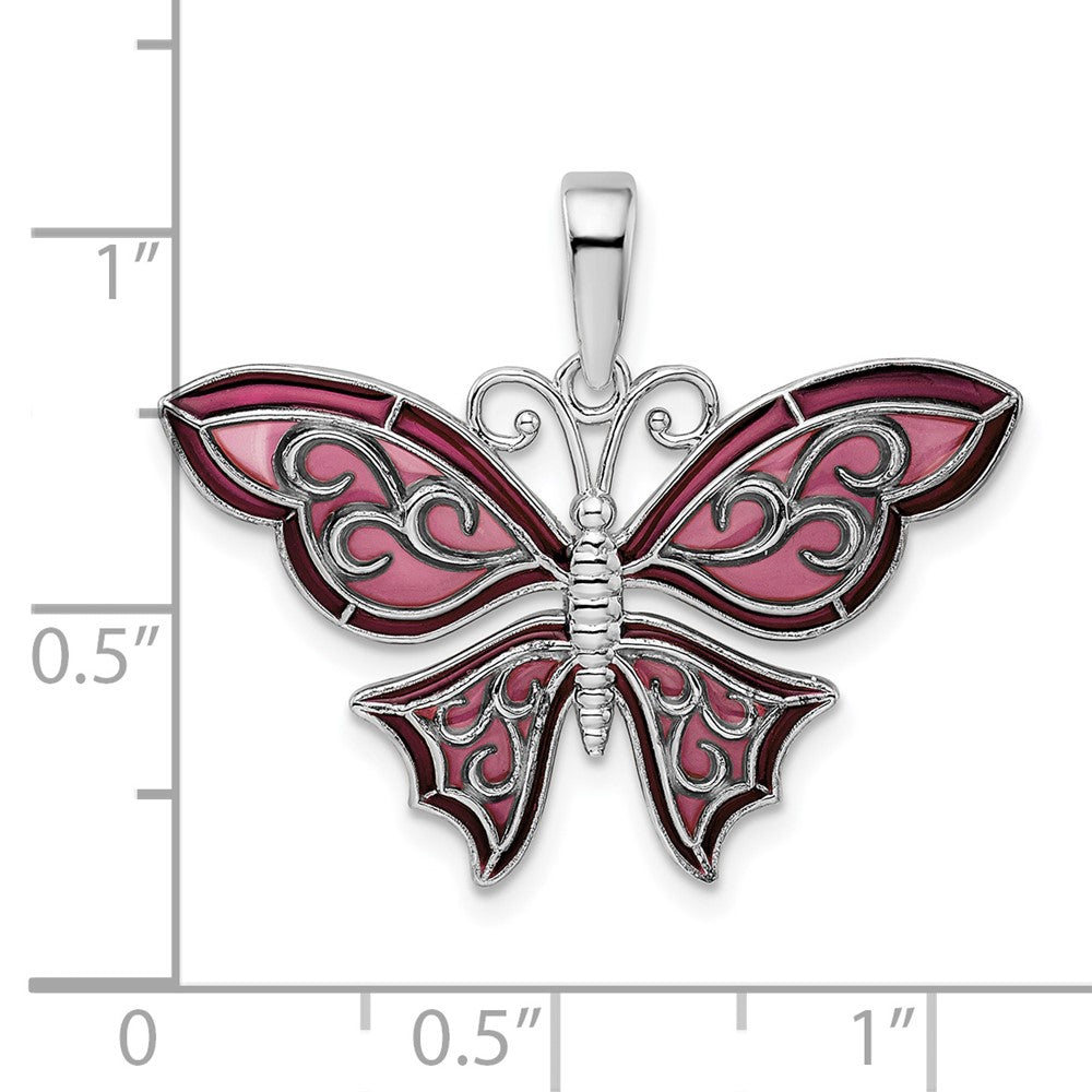 FJC Finejewelers 925 Sterling Silver Polished Enameled Purple Butterfly Charm 28 mm