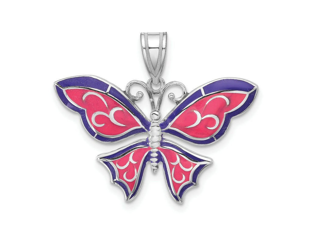 FJC Finejewelers 925 Sterling Silver Polished Enameled Purple Butterfly Charm 28 mm