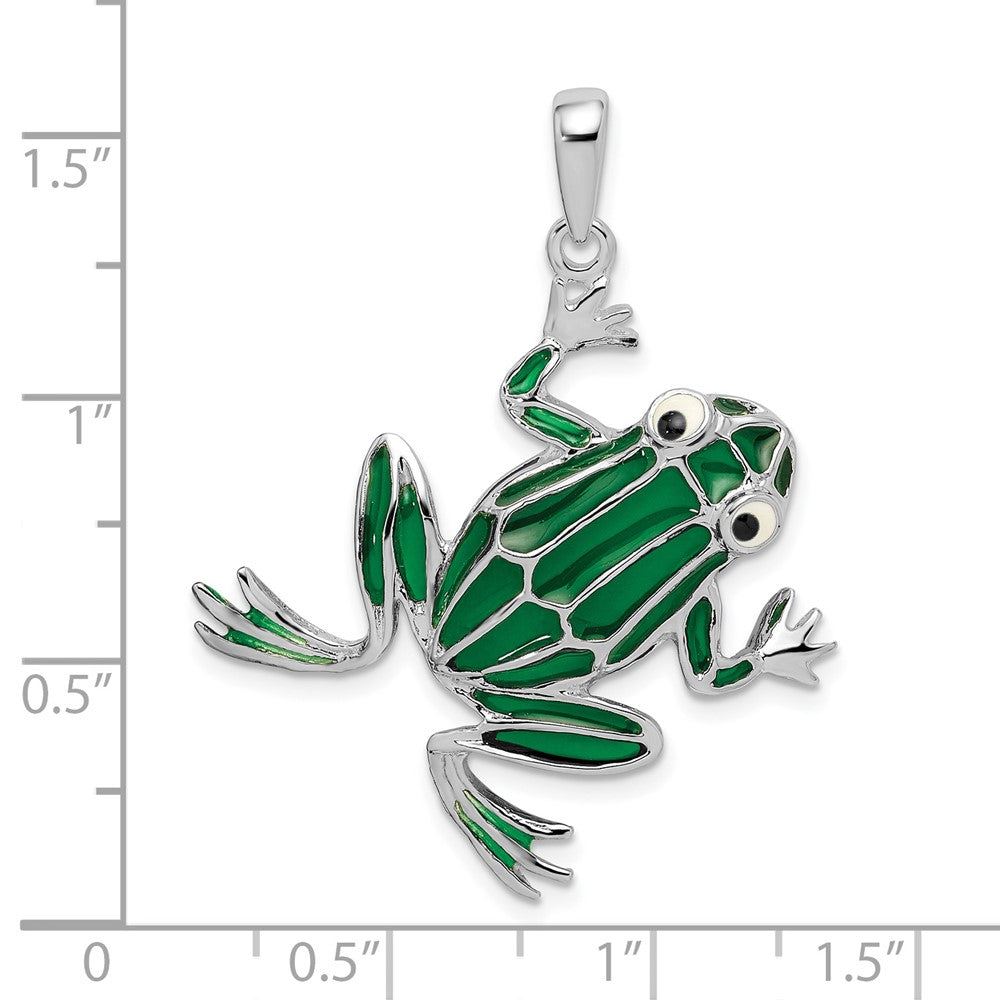 FJC Finejewelers 925 Sterling Silver Rhodium Plated Polished Enameled Green Frog Charm 39 x 31 mm