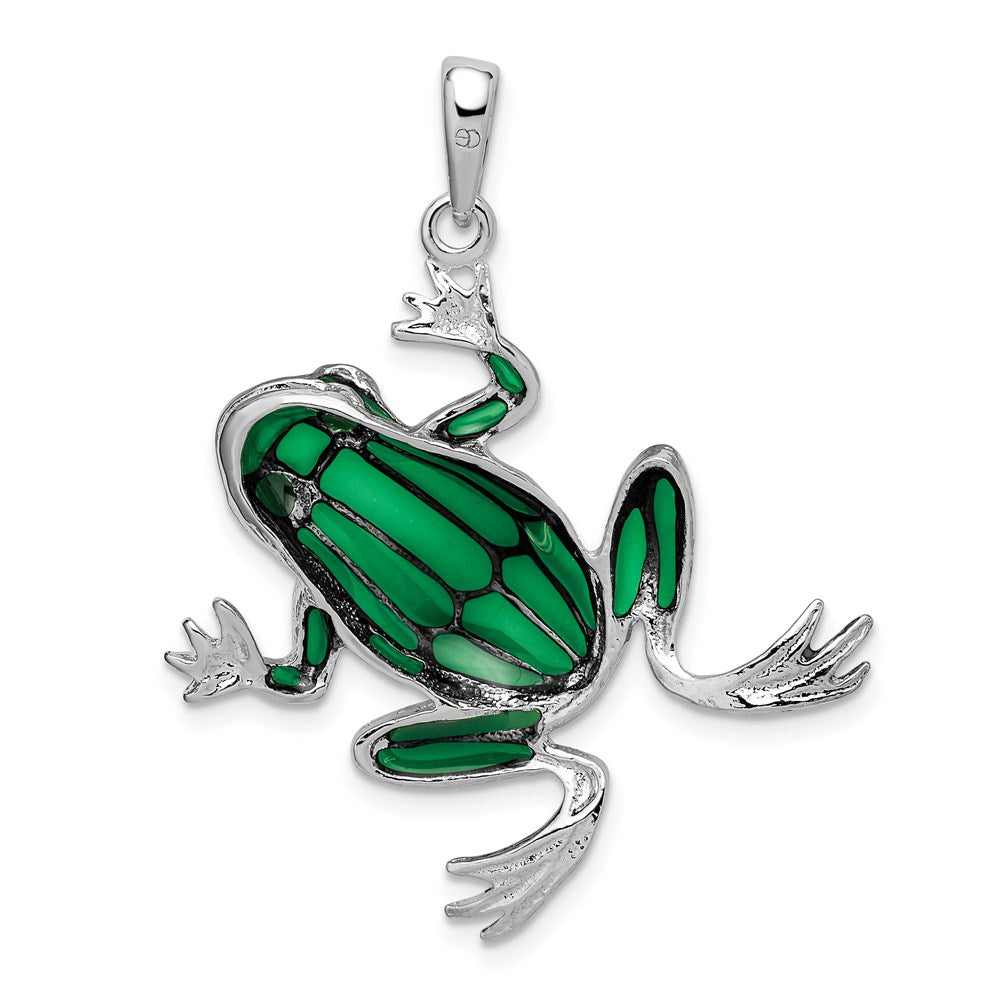 FJC Finejewelers 925 Sterling Silver Rhodium Plated Polished Enameled Green Frog Charm 39 x 31 mm