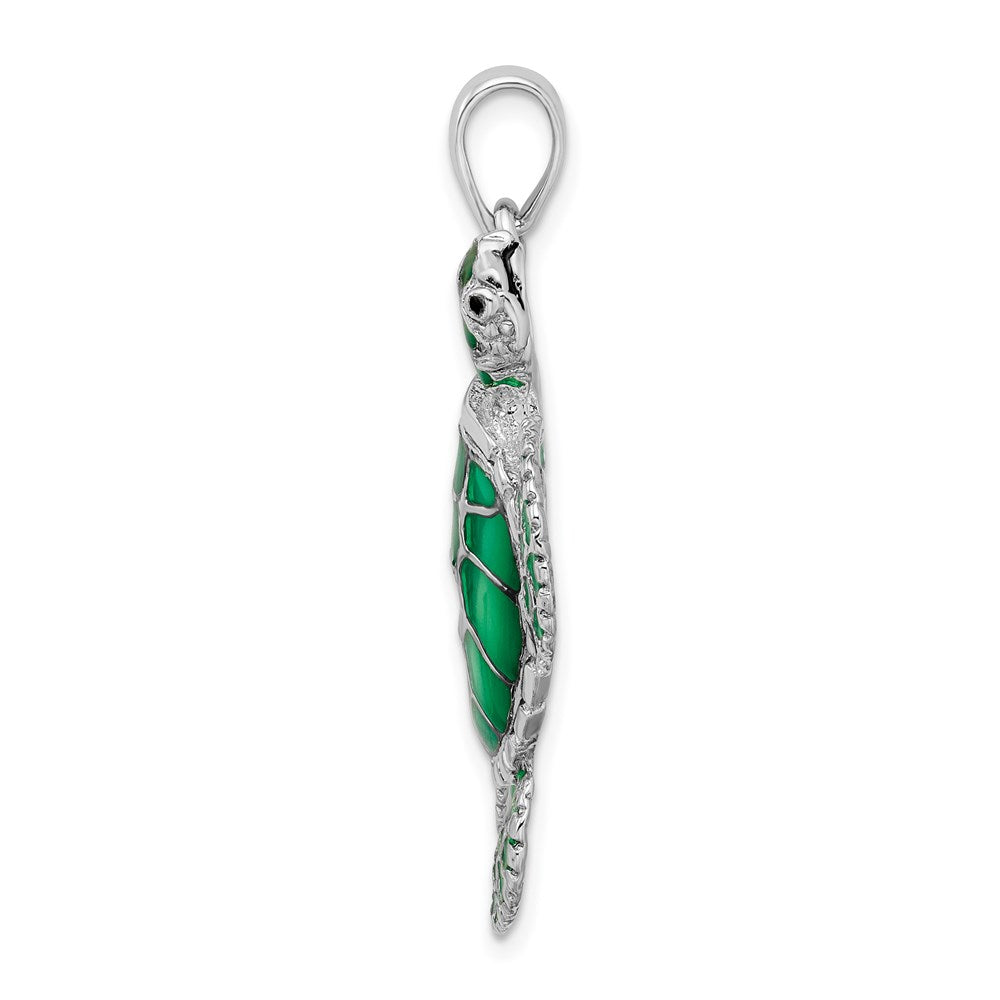 FJC Finejewelers 925 Sterling Silver Polished Enameled Green Sea Turtle Charm 37 x 30 mm