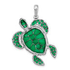 FJC Finejewelers 925 Sterling Silver Polished Enameled Green Sea Turtle Charm 37 x 30 mm