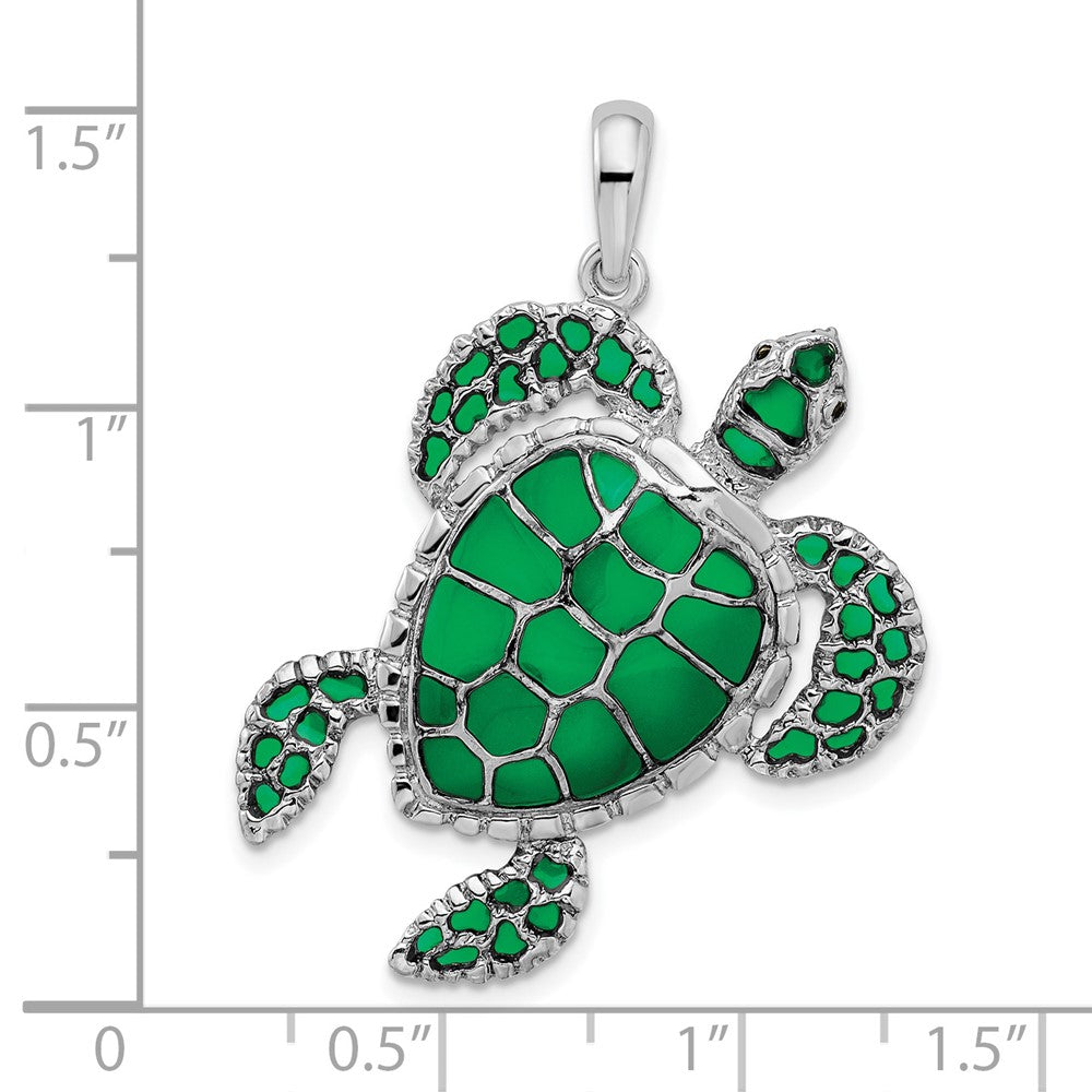 FJC Finejewelers 925 Sterling Silver Polished Enameled Green Sea Turtle Charm 37 x 30 mm