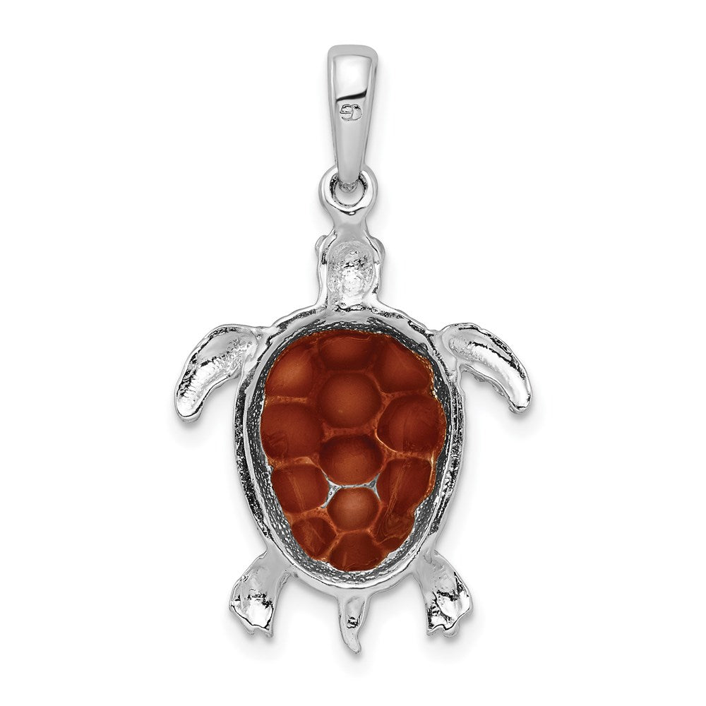 FJC Finejewelers 925 Sterling Silver Polished Enameled Brown Sea Turtle Charm 29 x 18 mm