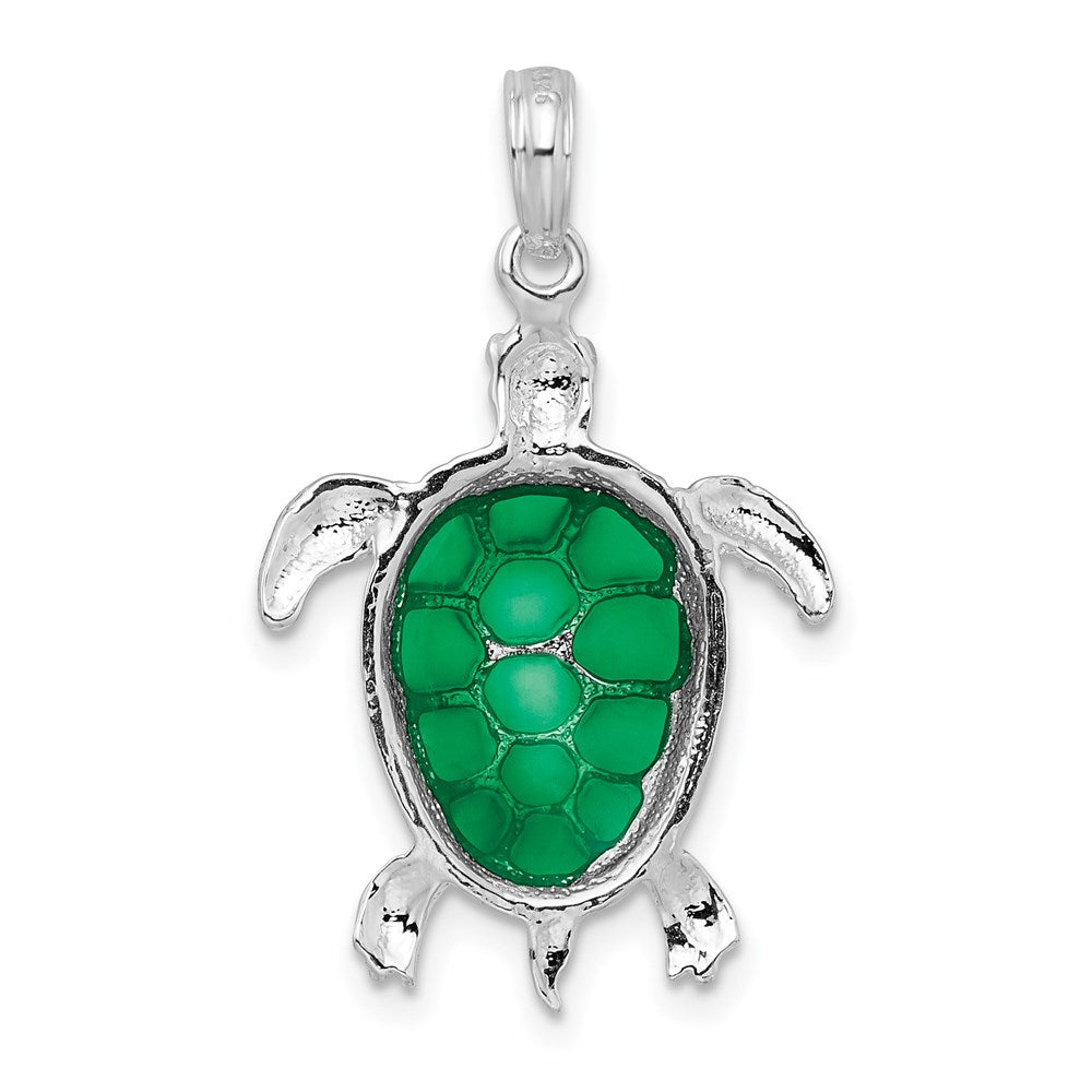FJC Finejewelers 925 Sterling Silver Polished Enameled Green Sea Turtle Charm 29 x 18 mm