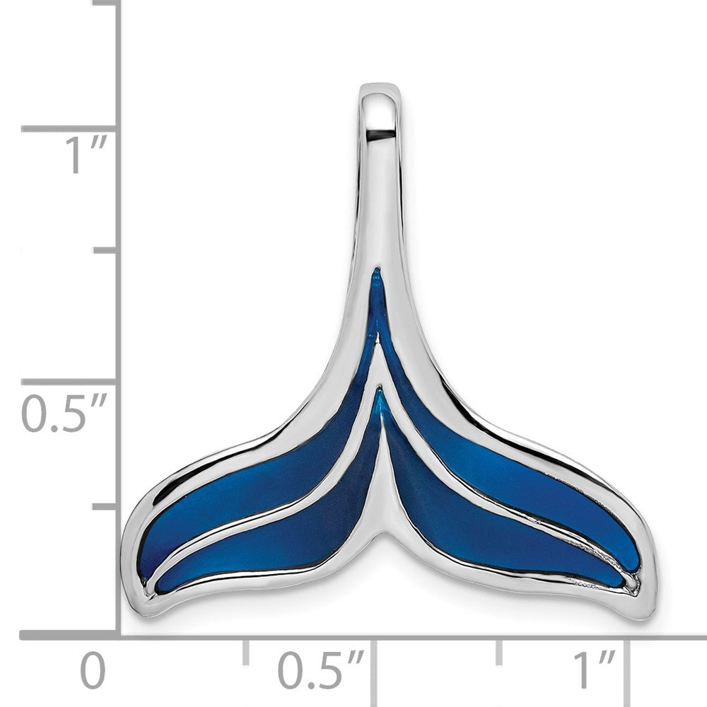 FJC Finejewelers 925 Sterling Silver Rhodium Plated Polished Enameled Blue Whale Tail Slide 26 x 26 mm