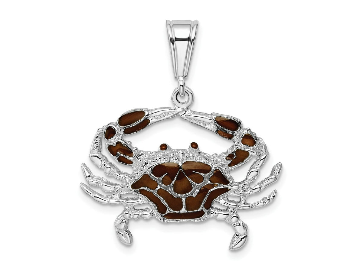 FJC Finejewelers 925 Sterling Silver Rhodium Plated Polished Enameled Brown Crab Charm 32 x 27 mm