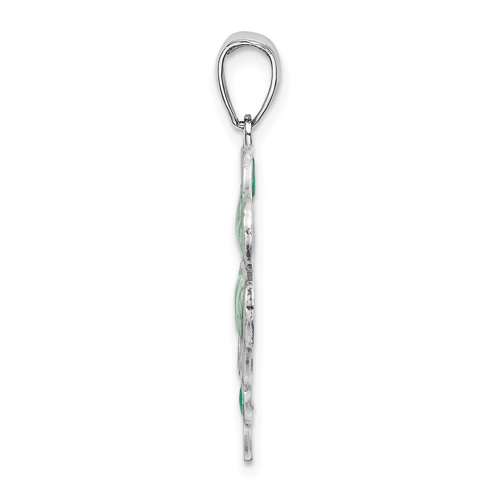 FJC Finejewelers 925 Sterling Silver Rhodium Plated Polished Enameled 4-Leaf Clover Charm 17 mm