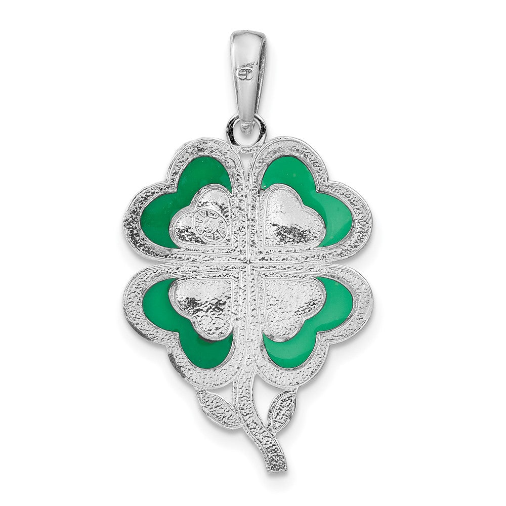 FJC Finejewelers 925 Sterling Silver Rhodium Plated Polished Enameled 4-Leaf Clover Charm 17 mm