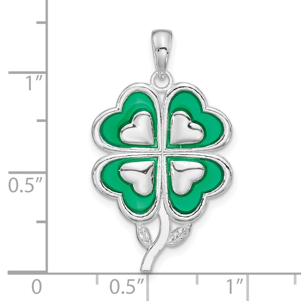 FJC Finejewelers 925 Sterling Silver Rhodium Plated Polished Enameled 4-Leaf Clover Charm 17 mm