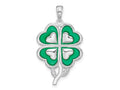 FJC Finejewelers 925 Sterling Silver Rhodium Plated Polished Enameled 4-Leaf Clover Charm 17 mm