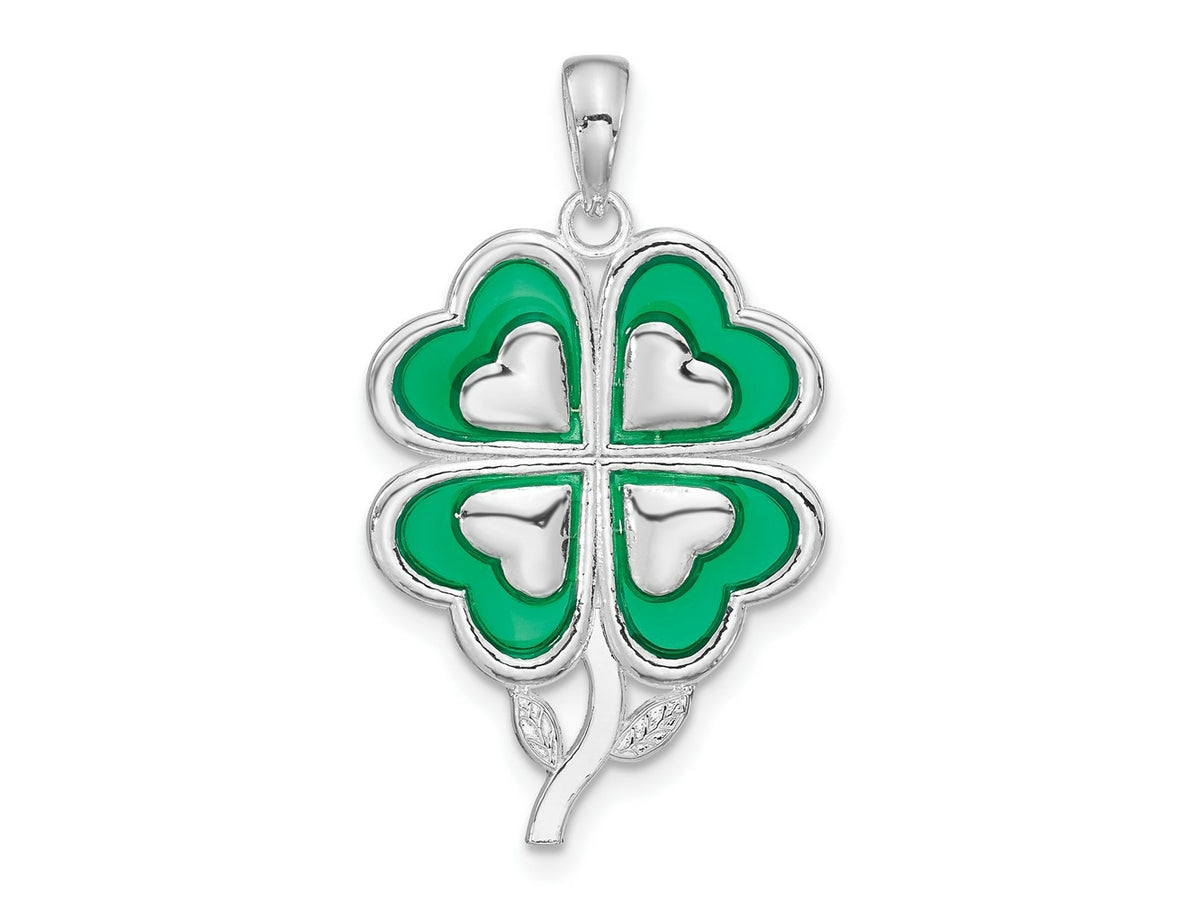 FJC Finejewelers 925 Sterling Silver Rhodium Plated Polished Enameled 4-Leaf Clover Charm 17 mm