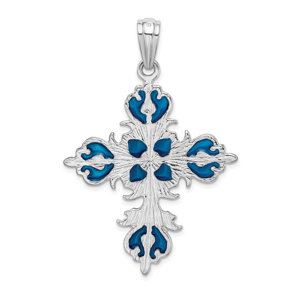 FJC Finejewelers 925 Sterling Silver Rhodium Plated Polished Enamel Fleur de Lis Cross Charm 36 mm