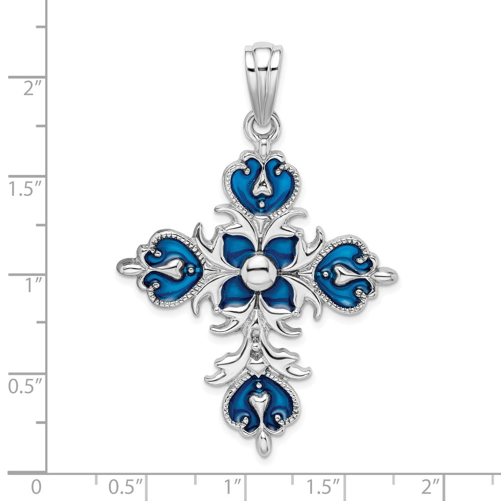 FJC Finejewelers 925 Sterling Silver Rhodium Plated Polished Enamel Fleur de Lis Cross Charm 36 mm