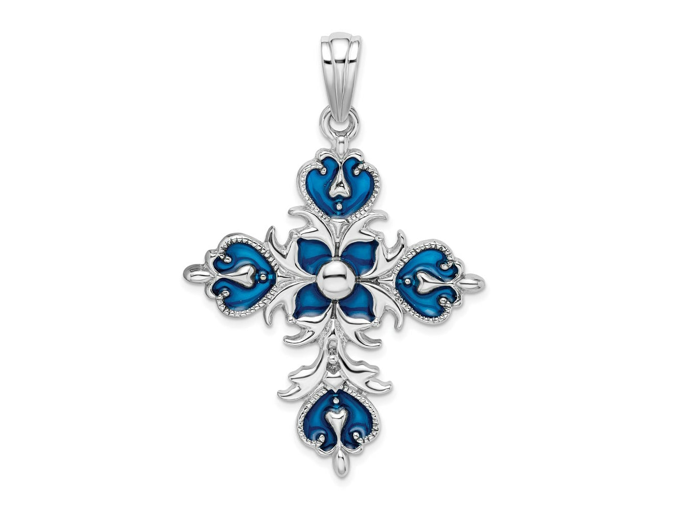 FJC Finejewelers 925 Sterling Silver Rhodium Plated Polished Enamel Fleur de Lis Cross Charm 36 mm