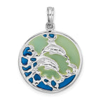 FJC Finejewelers 925 Sterling Silver Rhodium Plated Polished Enameled Dolphins Charm 26 x 19 mm